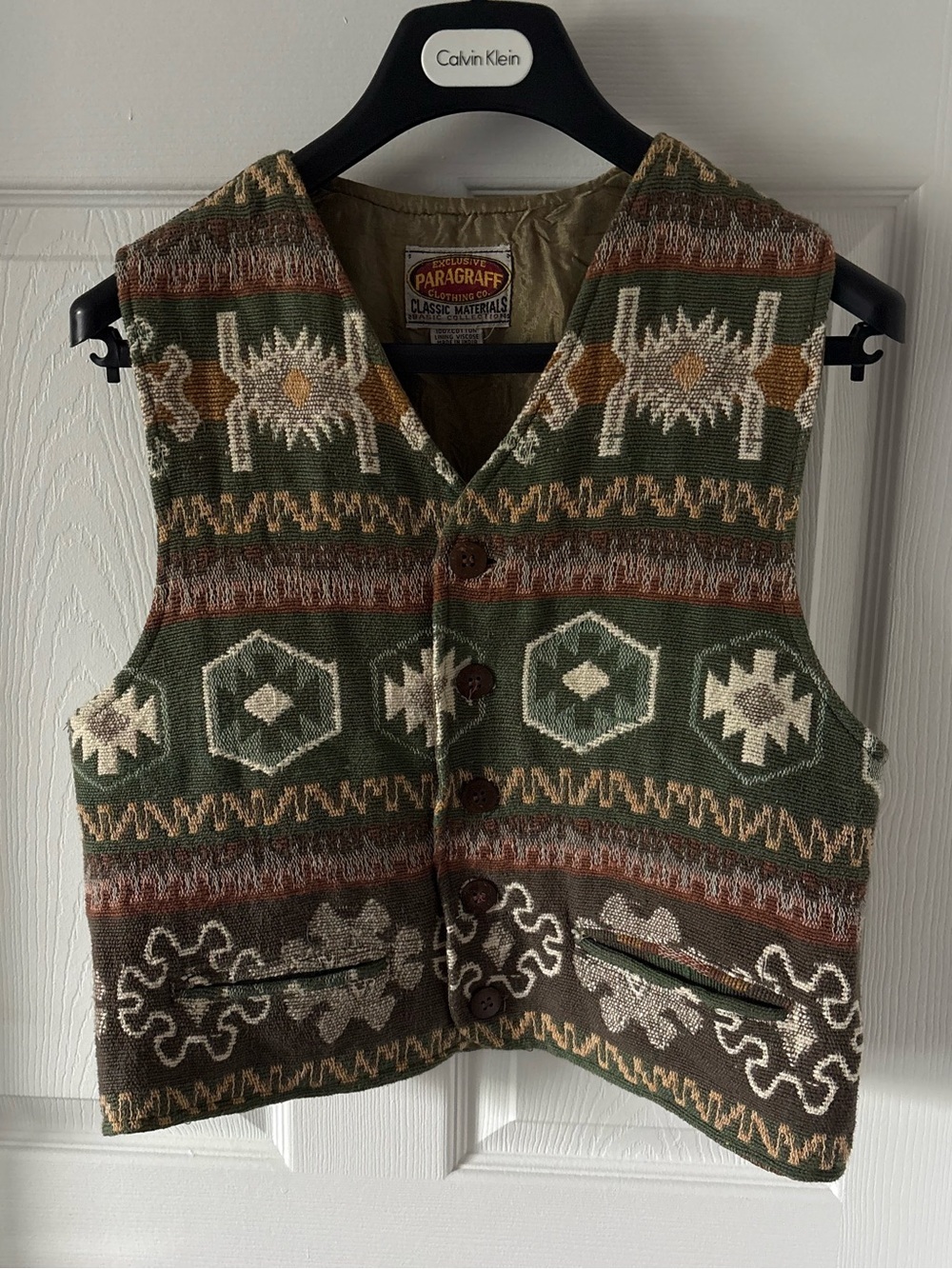 1990s Vintage Paragraff Southwestern Tapestry Vest Boho Western Size S